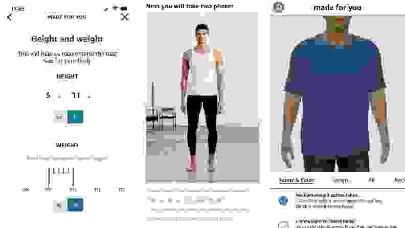 Height and weight information on Amazon Made For You Custom T-shirt app purchase.