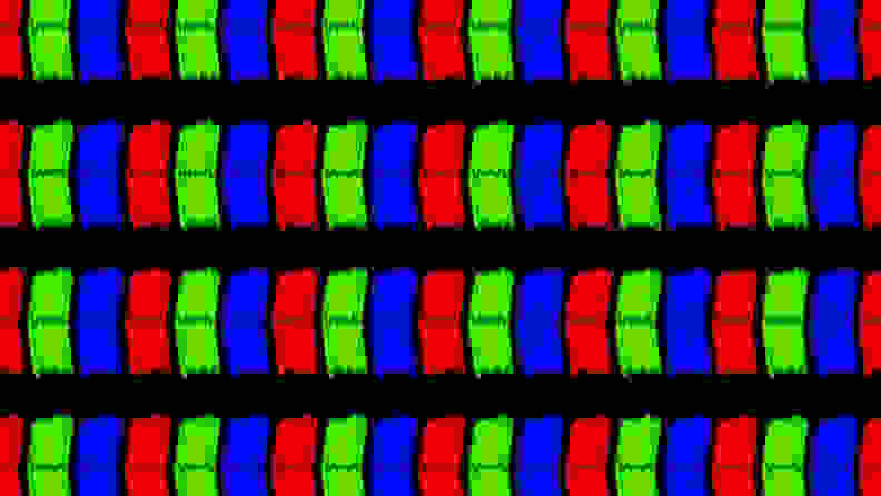 An ultra-close-up rendering of the red, green, and blue subpixels of an LCD TV