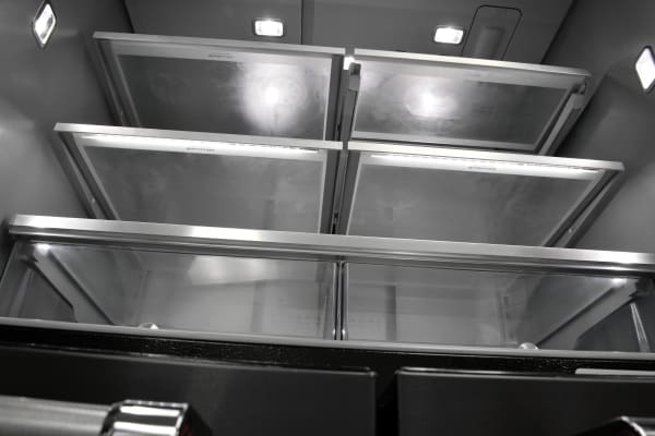 Two of the KitchenAid KRMF706EBS's fridge shelves feature under-the-trim LED lighting, adding to interior visibility.
