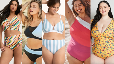Five plus-size women in bathing suits