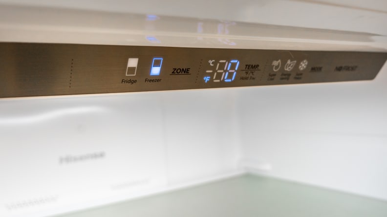 A close-up picture of the fridge's control panel at the top edge of the compartment.