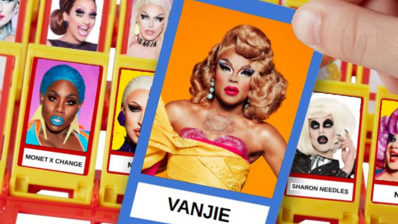 A person plays Guess Who with Drag Race queens as cards.