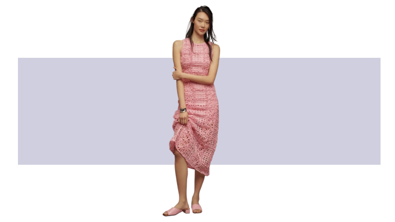 A pink textured midi dress.