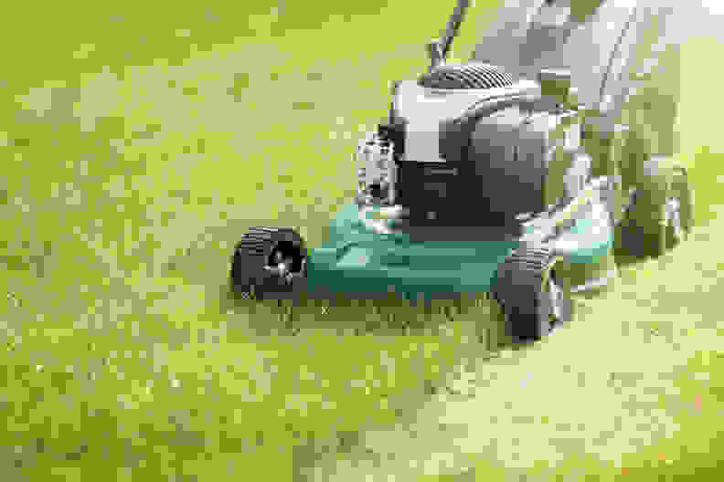 mowing a lawn