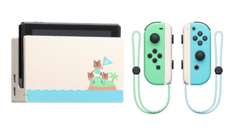 Animal crossing nintendo switch with controllers on white background.