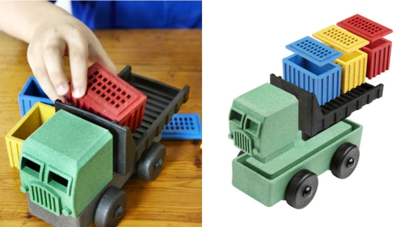 A toy that is part puzzle and part truck