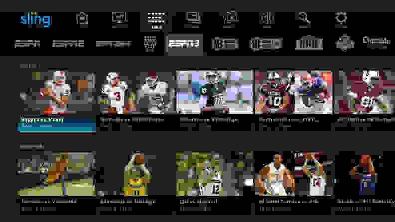 A look at the new Sling TV interface, featuring ESPN3