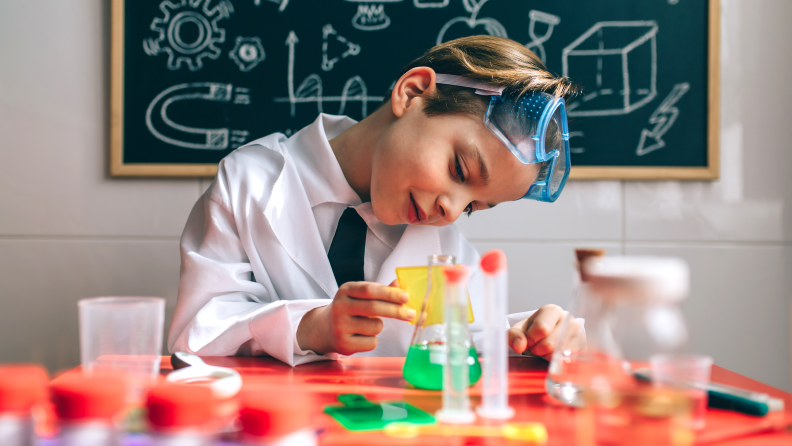 Boy doing science experiments