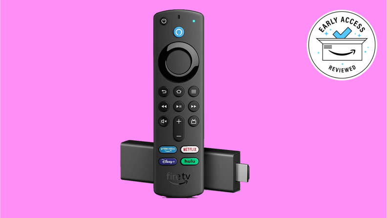 Fire TV Stick on a pink background