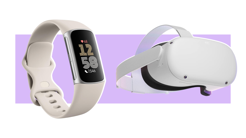 A fitness watch next to a VR headset.