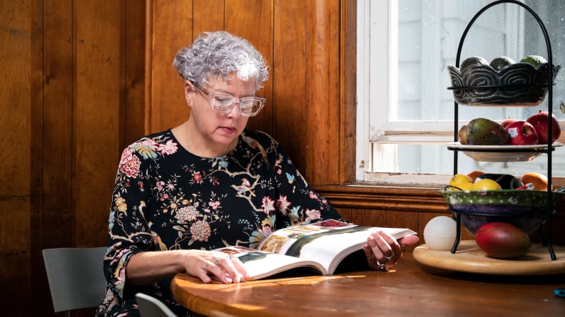 The author wearing a pair of reading glasses from Retroce