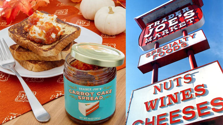 Trader Joe's Carrot Cake spread and signage