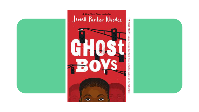 The cover of Ghost Boys showing a the top of a Black boy's head on a red background.