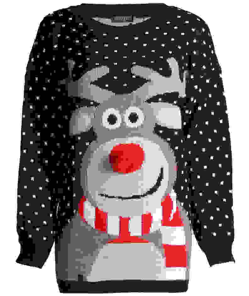 sweater with Rudolph and pom pom nose