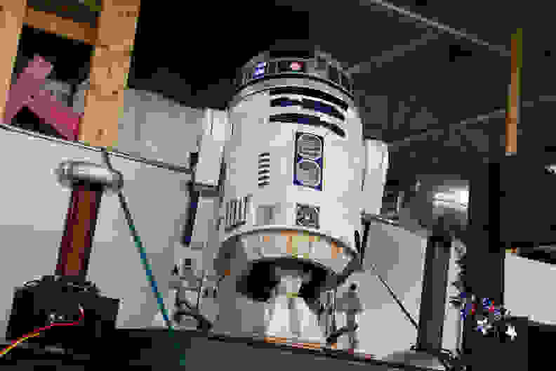 A replica of R2D2 from Star Wars.