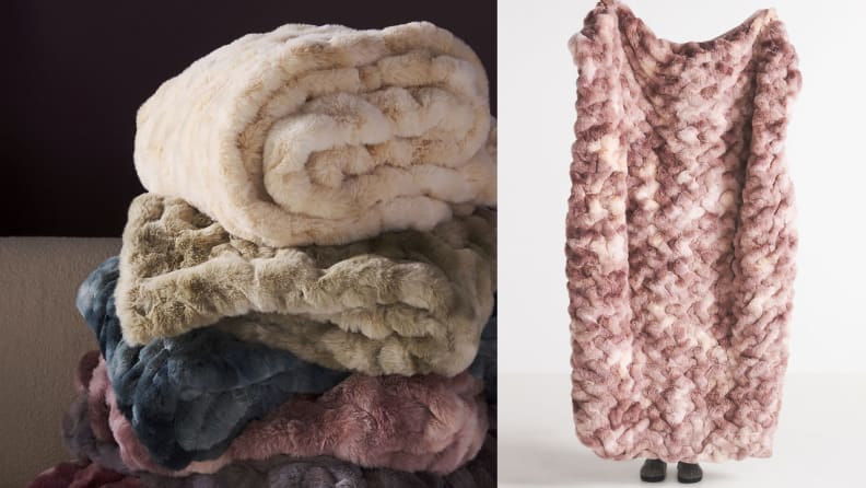 This cuddly throw blanket comes in several pretty colors.