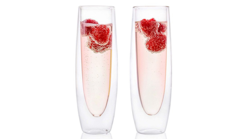 Two double-walled, stemless champagne flutes