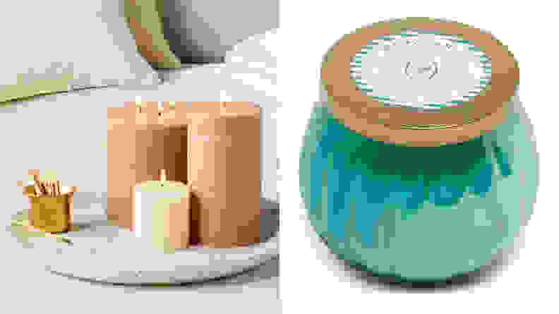 A split image of candles from Target, one of the best places to buy candles online.