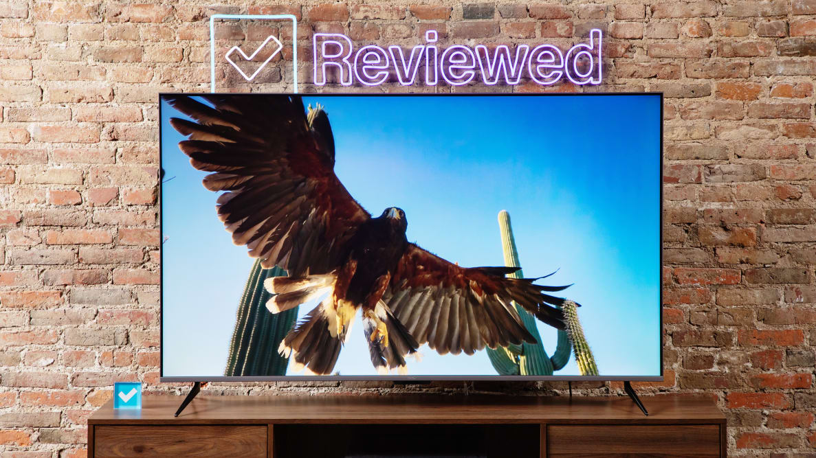 The Roku Plus Series QLED TV with an eagle on its screen.