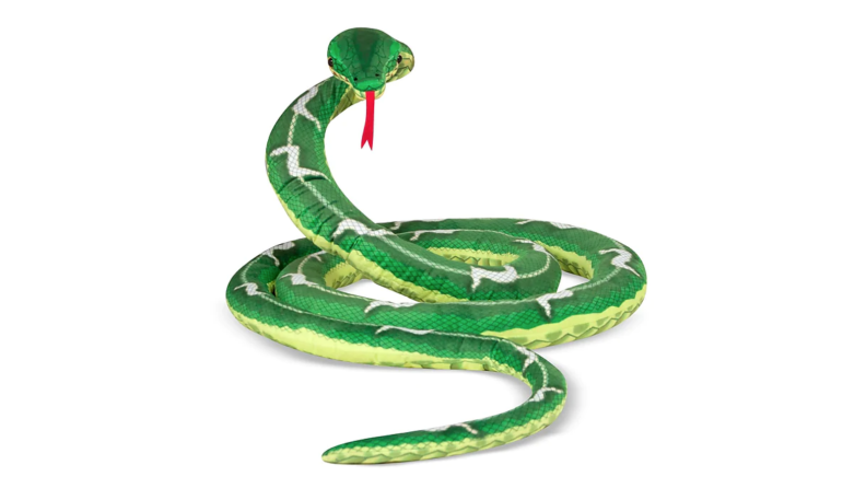 An image of a large green snake plush.