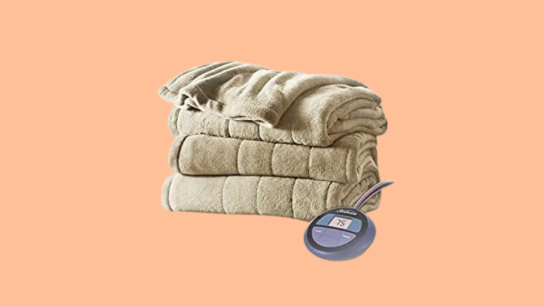 The Sunbeam MicroPlush Heated Electric Warming Blanket.