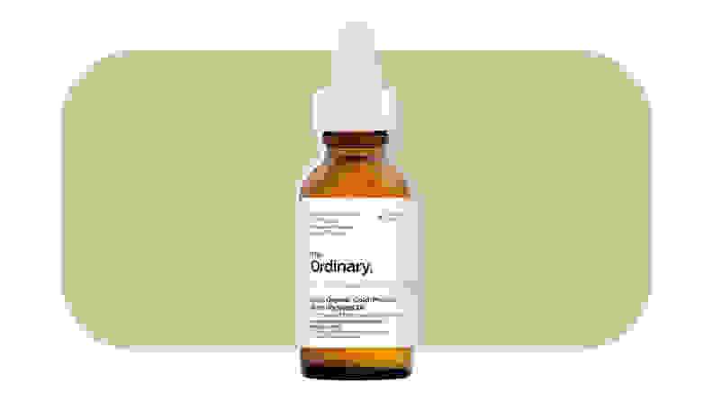 The Ordinary Cold-Pressed Rose Hip Seed Oil against a light green background.