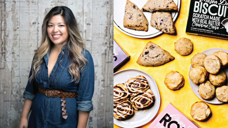 Left: Asian female founder of Maison Dixie, right: Maison dixie baked goods