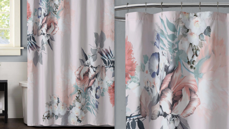 A floral shower curtain.