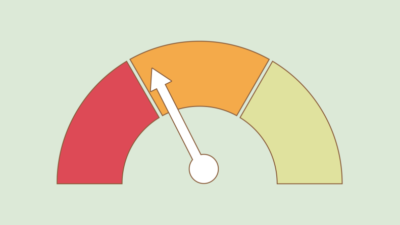 Credit score system with arrow pointing to red section.