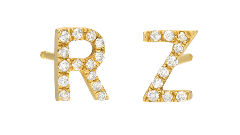 R and Z diamond and gold earrings