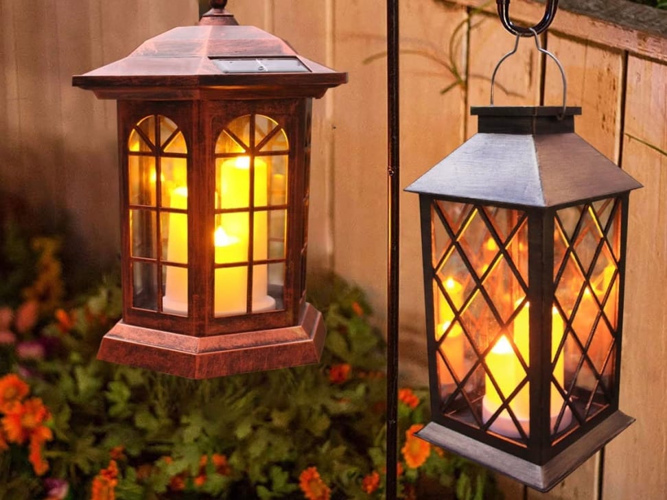 U-smile Solar Lantern Light，Solar Powered Garden Candle Lantern with LED Flickering Candle Portable Flame Lantern LED Hanging Lantern Solar Light for Garden Lawn Path Landscape Light 