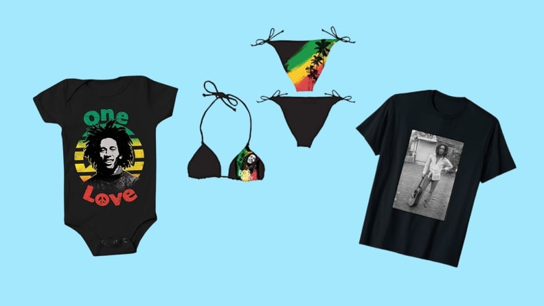 bob marley onesie, swimsuit, and tshirt