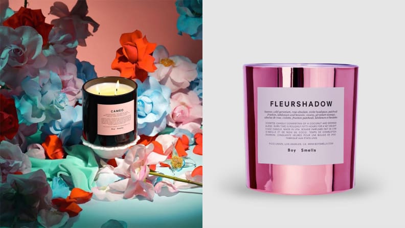 A split image of Boy Smells candles, one of the best places to buy candles online.