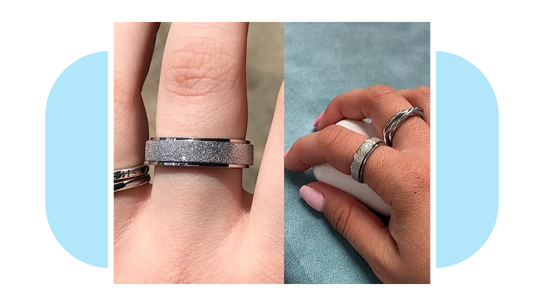 Fingers wearing silver MODRSA Fidget Rings