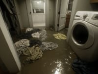 A flooded laundry room