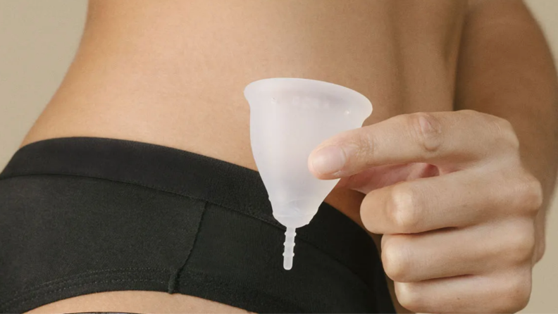 A silicone menstrual cup.