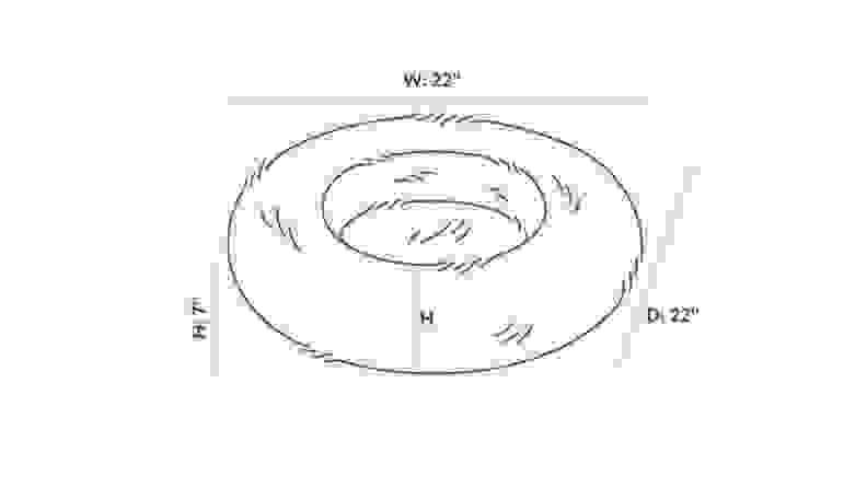 An illustration of the Tuft + Paw Nuzzle cat bed shows its dimensions, 22 inches wide and 7 inches tall