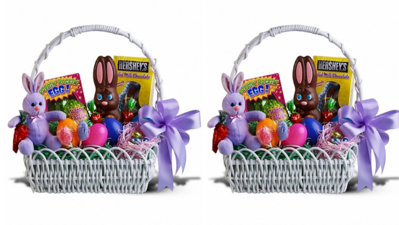 gift tree easter basket with purple ribbon