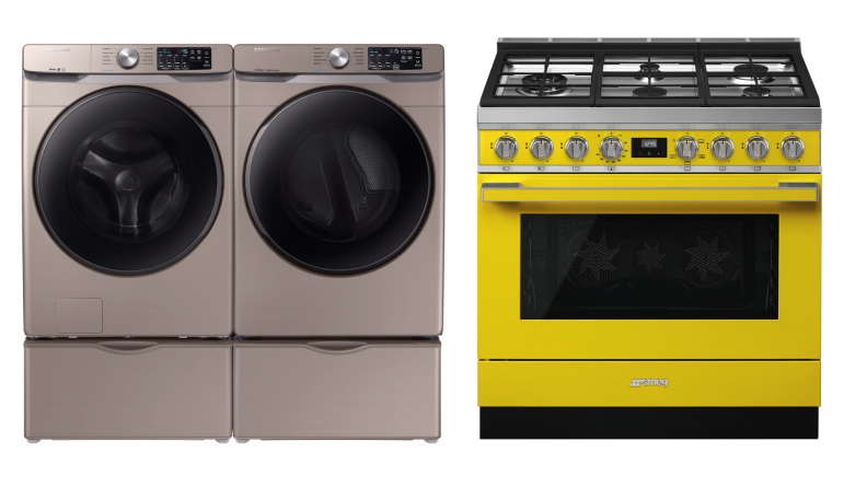 Appliance finishes like Samsung's Champagne and Smeg's bright yellow liven up our homes