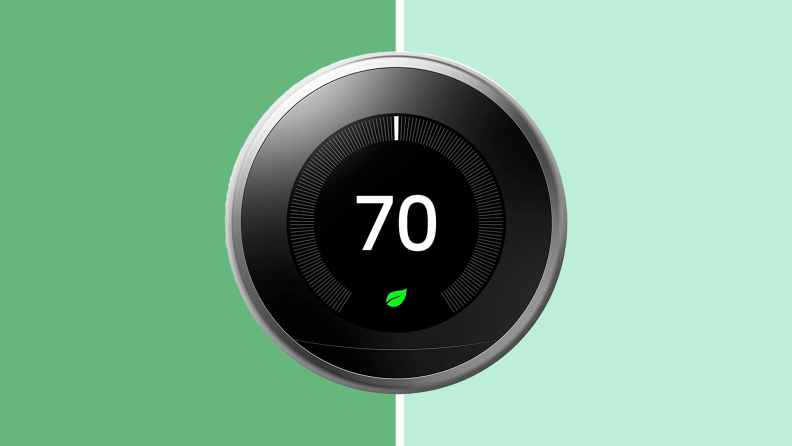 A thermostat over green.