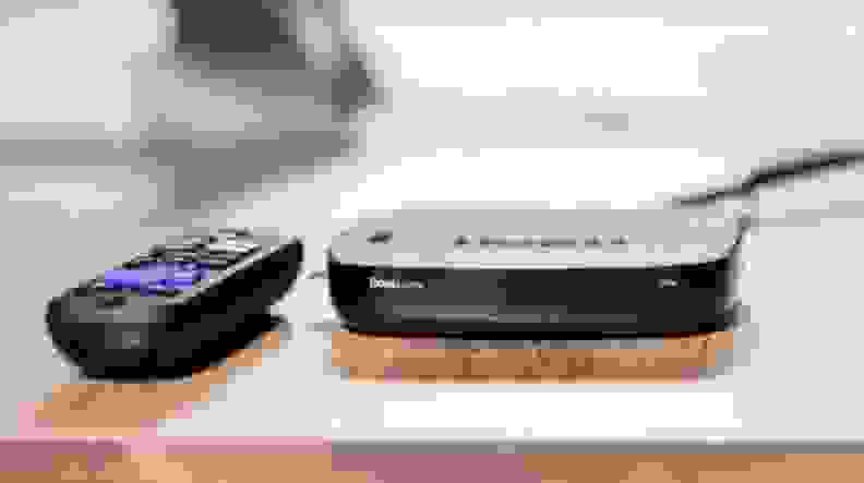 Close up of a Roku on a table.