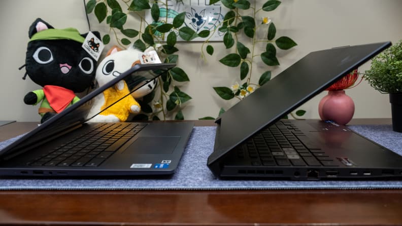 Two Lenovo Ideapad Gaming Chromebooks in profile to show off the hardware.