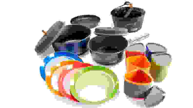 Camp cook kit with pans and plates