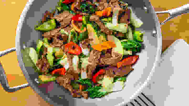 Stainless steel pans are great for stir fry.