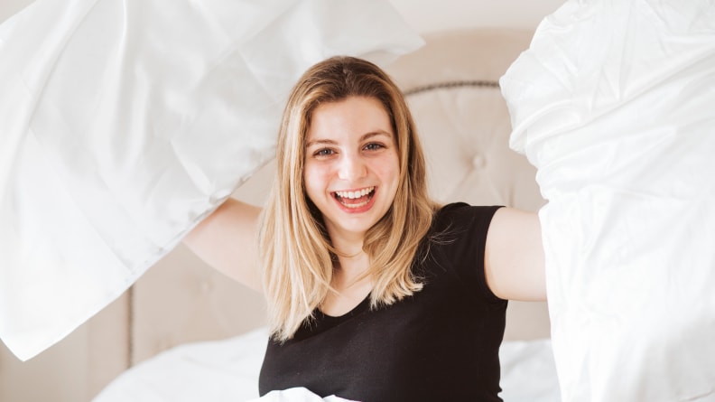The author with silk pillowcases.