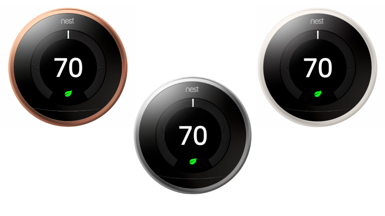 Three Google Nest thermostats.