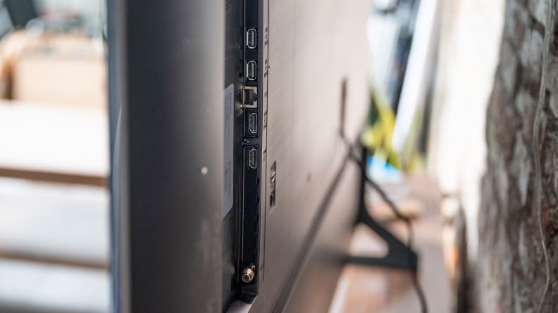 A close-up of the HDMI ports on the back of the Samsung Q60B
