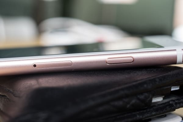 A closeup of the iPhone 6s's power button