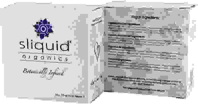 Product shot of the box packaging for the Sliquid organic sampler lube cube.