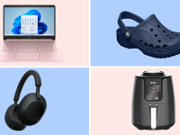 A collage of on-sale Walmart products, including a Ninja air fryer, Sony headphones, and more.